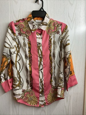 New York & Company NY&C Blouse Shirt top Chain belt Belt Design pink white 