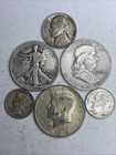 Collectors Lot 6 Silver Coins,1Walking,1 Franklin,1Kennedy,2Dimes,1 War Nickel — photo 1