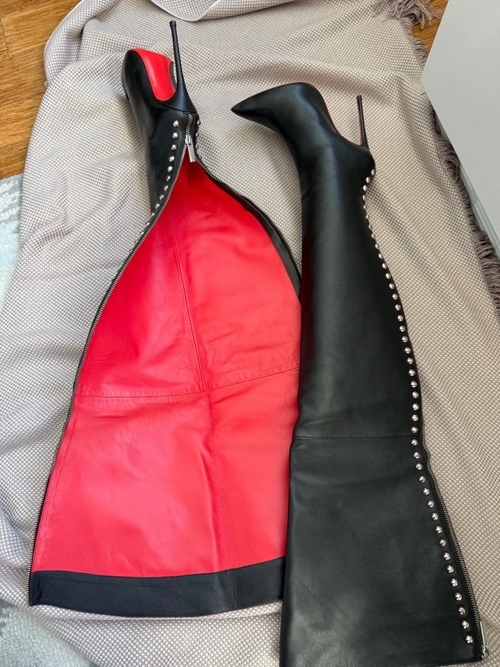 Botas de cuero negras Stiletto hasta el muslo talla 37 EU Foto 4 de 4