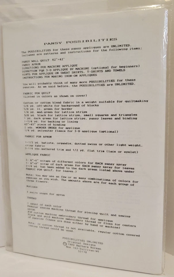 Pansy Possibilities Wall Quilt by Possibilities Unlimited Folk Art Flower Apron - Image 4 of 4