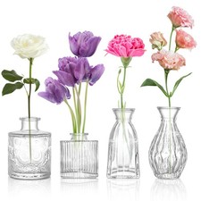 ODDMUCK Glass Bud Vase Clear Vases Set of 4 for 4 Pcs, 