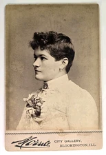 Antique Cabinet Photo Victorian Woman Short Hair Profile Morrell Bloomington IL
