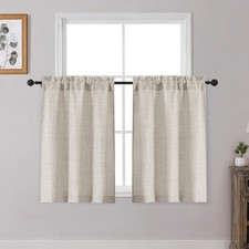 Linen Cafe Curtains 36 Inch Length 2 Panels Set, Light Filtering Textured Sho...