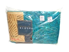 Vintage Springmaid Bill Blass Teal Blue Print Queen Fitted Sheet NIP Madeira USA