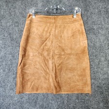 VINTAGE Express World Brand Camel/Khaki Suede 100 Leather Pencil Skirt Size 3/4
