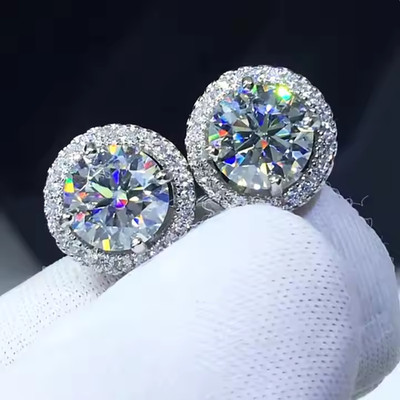 2 Ctw Round Cut Moissanite Women's Halo Stud Earring 14K White Gold Plated 5mm