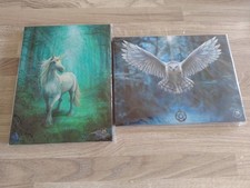 Owl Unicorn Bundle Anne Stokes Canvas Prints x2 10x7.5 19x29cm Awaken Magic Lot