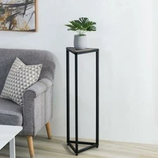 36 Inch Wood and Black Metal Frame Flower Rack Potted Plant Pedestal Holder
