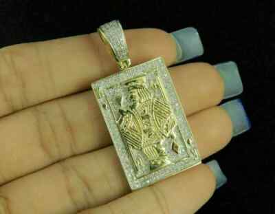 2.60Ct Round Diamond King Card Poker Pendant Men 14K Yellow Gold Plated