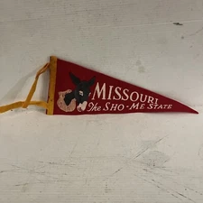 Vintage Red Missouri Sho-Me State Souvenir Felt Pennant Mule Head 1950’s