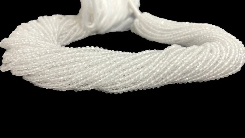 Joia Nature branca facetada redonda pedra preciosa solta 2-3 mm contas fio 12"" - Imagem 2 de 4