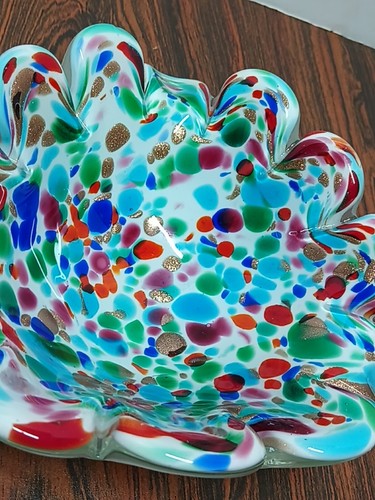 Posacenere portasigari vintage italiano in vetro artistico di Murano bianco acqua vortice ciotola caramelle - Foto 4 di 7