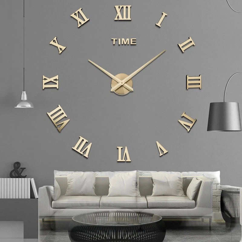 3D Wall Clock Acrylic Mirror Roman Numeral Sticker DIY Quartz Clocks Watch Home - Image 4 of 4