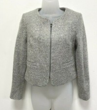Jacques Vert Uk8 Eu36 Us4 New Light Grey Zip-up Lined Jacket With Wool & Sequins