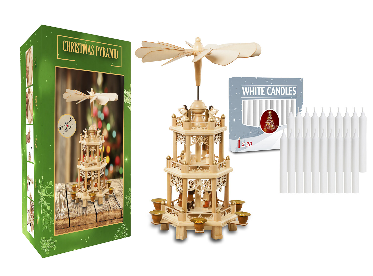 German Style Christmas Carousel Pyramid Windmill 18in20 White Candles Included eBay