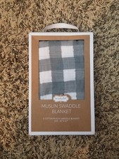 Mud Pie Kids Gray Gingham Print Muslin Cotton Unisex Baby Swaddle Blanket