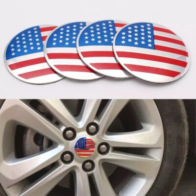 4x American US Flag Decal Sticker Metal Dome Wheel Center Caps 2.20