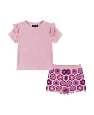 Andy & Evan Little Girls Toddler Pink Crochet Top & Woven Short Set Size 2T