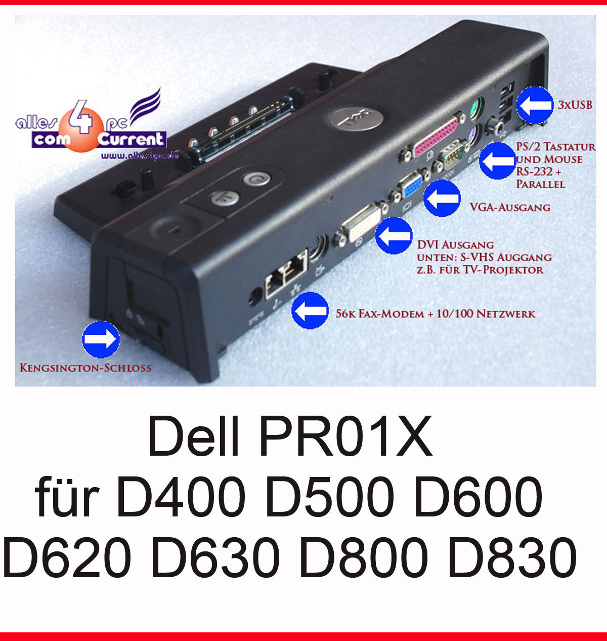 Port Replicator Docking Station Dell Latitude PR01X D400 D420 D430 D600 D820 830