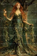 BRIGID GODDESS ART PRINT, Irish Spring Poster, Gothic Witchy Lunar Fire D498