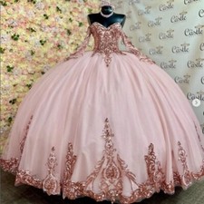 Princess Quinceanera Dresses Long Sleeves Sequins Sweet 15 16 Prom Ball Gowns