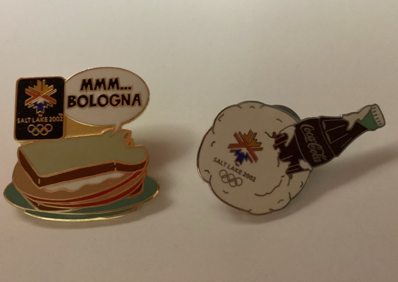 2002 Salt Lake City Olympics Food Pins - Bologna Sandwich & Coke In Snowball