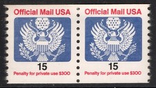 US Stamp Scott #O138A, 15c, Official Mail, Coil Pair, OG, MNH, SCV$1.00