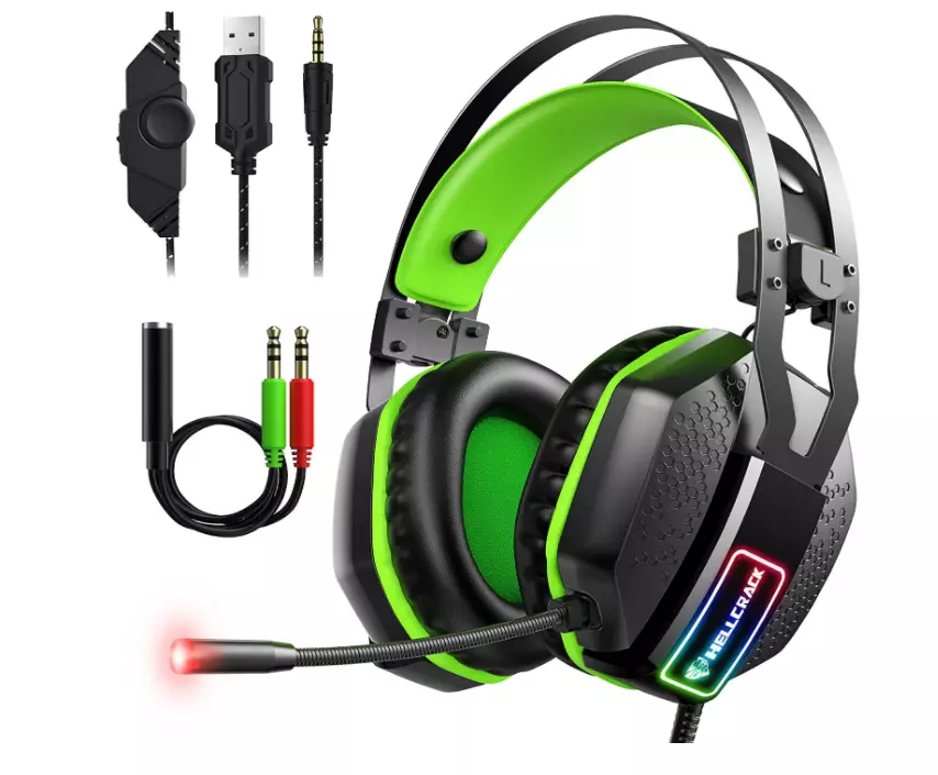 YOMYM Audifonos Gamer con Micrófono Cancelación de Ruido y Luz LED,  Audifonos con Sonido Envolvente 7.1 para PC, PS4, PS5, Nintendo Switch,  Xbox One