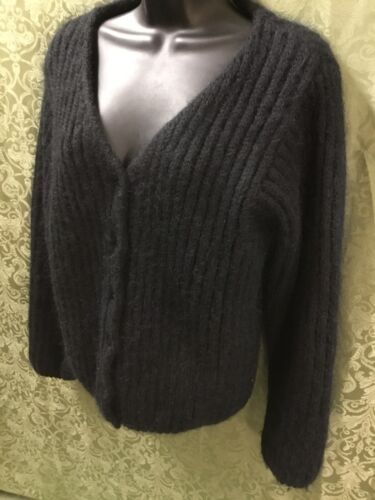 Cardigan maglia mohair nero LL Bean vintage piccolo 6 bottoni a costine morbido Hong Kong - Foto 6 di 10