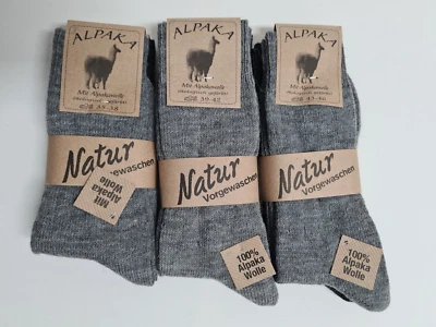 MARKENLOS 2 Paar Alpakasocken 100% Alpakawolle Grautöne