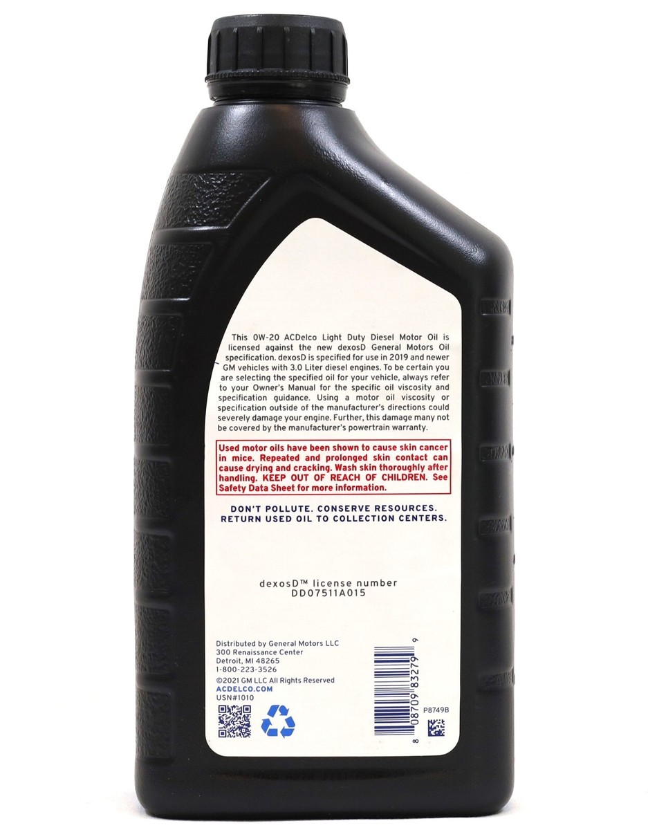 ACDelco DexosD 0W-20 Engine Oil & Filter Kit 3.0L Duramax Diesel
