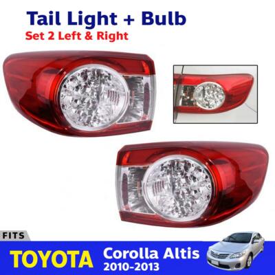 Pair Outer Tail Light Lamp +Bulb Fits Toyota Corolla Altis 4D ZZE Sedan 2010-13