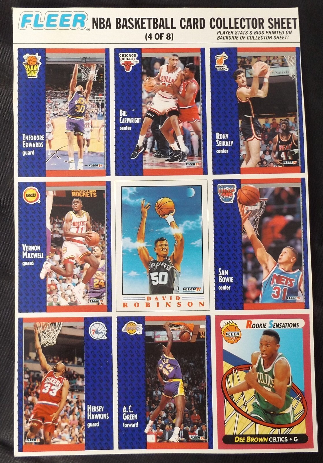 1991 Fleer Uncut Wheaties Sheet David Robinson Dee Brown AC Green  + (1)