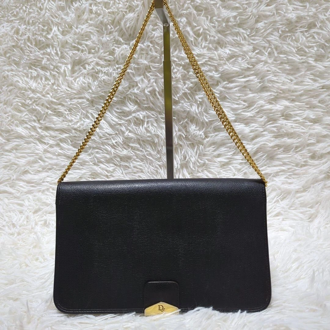 Sac bandoulière DIOR vintage cuir chaîne dorée logo noir femme authentique