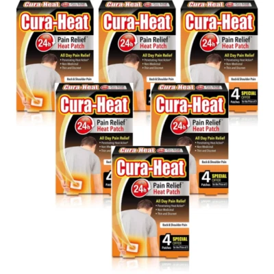 CURA-HEAT Cura Heat Pads Back & Shoulder 4 Heat Patches 24H Warm Pain Relief - Pack Of 6