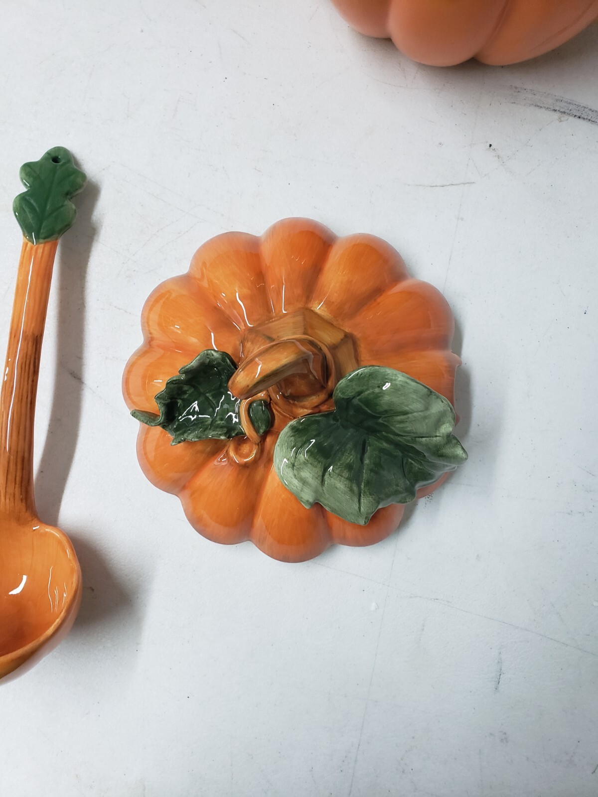 Large Pumpkin Soup Tureen Lid Ladle Valerie Cumberland Design Group NEW
