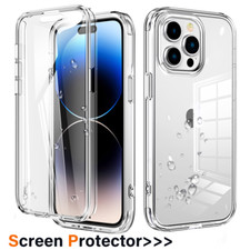 For iPhone 15 Plus 14 13 Pro 12 Rugged Full Body Clear Case Screen Protector