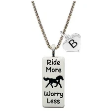 Custom Ride More Worry Less Horse Horseback Silver Necklace Jewelry Pick Initial