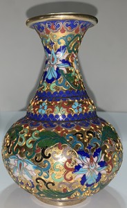 Vintage Chinese Cloisonné Vase Brass with Enamel Multi ...