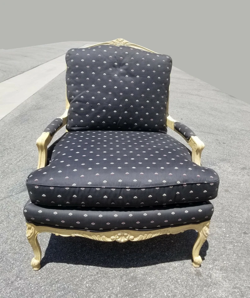 Vintage Baker Furniture Co. French Country Black Polka Dot Shell Bergere Chair - Image 4 of 4