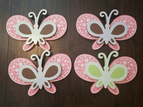 Pink & Brown Glitter 3D BUTTERFLY Set Girl's Home Decor Wall Plaque Wood Sign - 第 1/7 張圖片