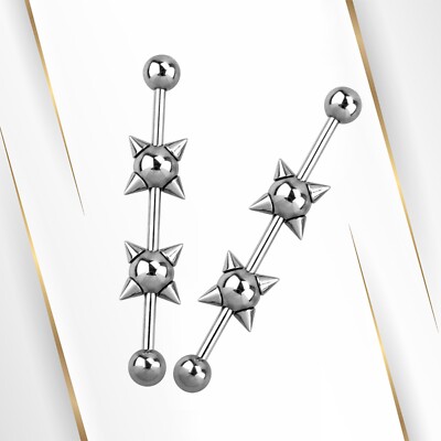 14G Industrial Barbell Surgical Steel Spiked Ball Scaffold Jewelry Sold Each