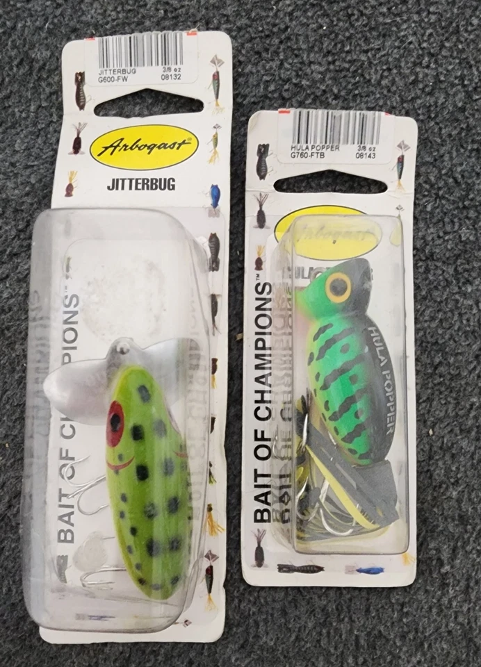 2 - Señuelos Arbogast Topwater, Jitterbug, Hula Popper Nuevos en Paquete Foto 4 de 4