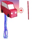 RED CAR BIRTHDAY PARTY PINATA FIESTA CARRO PULL STRING OR HIT NEW!