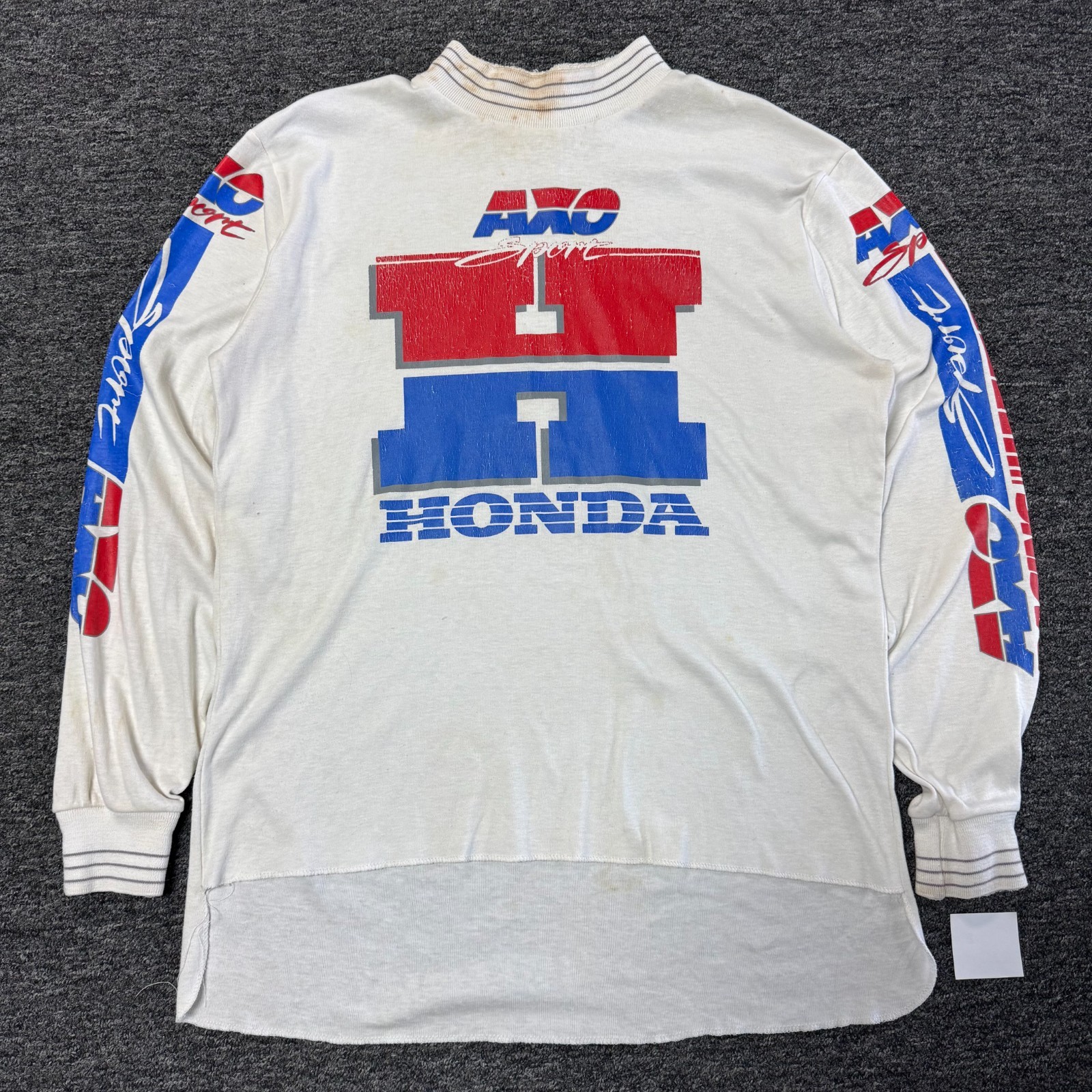 Vintage 90s AXO Honda Racing Motocross Long Sleeve T-Shirt L White Faded