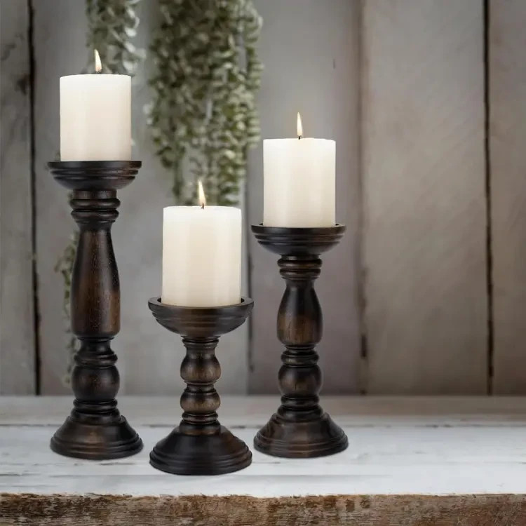 S For Pillar Candles Set Of 3, Rustic Wood Candle
