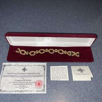 Camrose & Kross Jacqueline Kennedy JBK Red Crystal Gold Plate Rope Link Bracelet