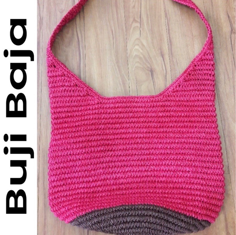 Bolso de hombro Buji Baja tejido a mano con paja rosa marrón 100 % papel bolso de playa