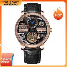 PINDU Men's Automatic Watch 42mm Steel Mineral Glass 50M Waterproof Office Dress