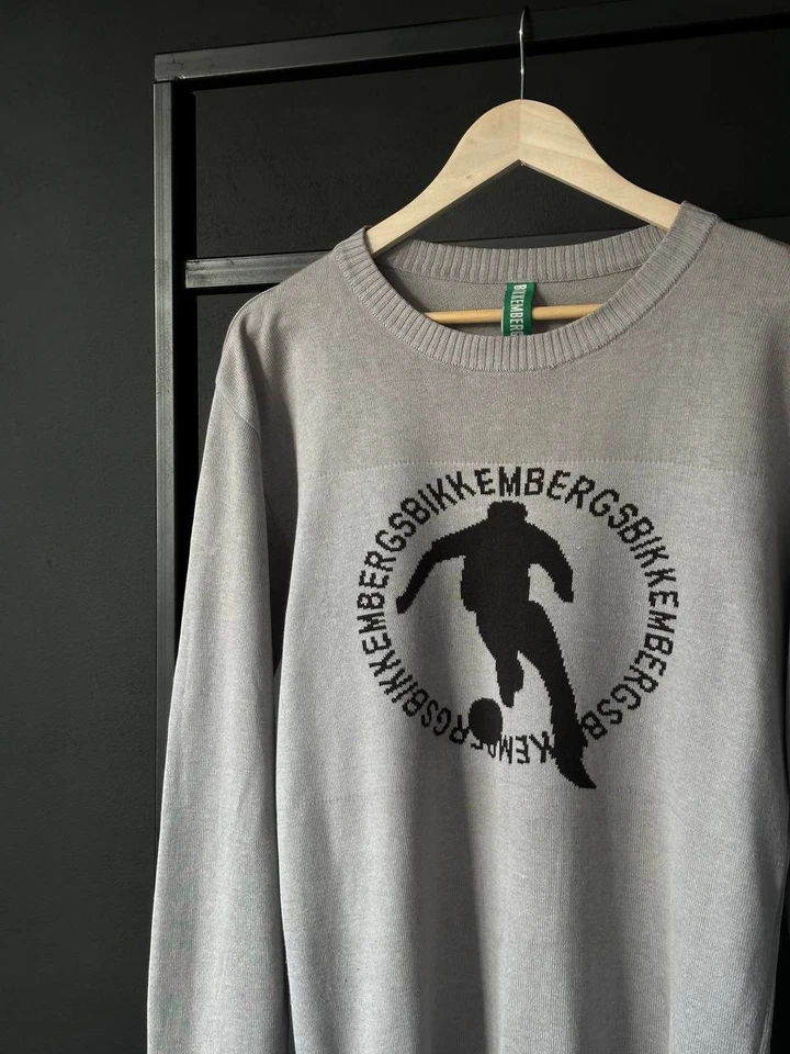 Suéter gris con logotipo de fútbol Dirk Bikkembergs talla L Foto 3 de 4